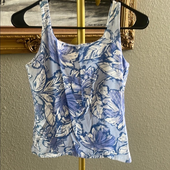 Karen Scott Blue and White Fitted Crop Tank Top - Picture 7 of 7